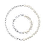 7mm White Freshwater Scarlett Pearl & Chain Necklace, Bracelet Set
