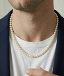 ~7.5-8.5mm White Freshwater Pearl Adjustable Necklace for Men - Secondary Image~