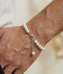 ~7.5-8.5mm White Freshwater Pearl Adjustable Bracelet for Men - Secondary Image~