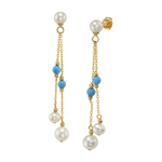 White Freshwater Pearl Turquoise Earrings