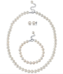 8.0-8.5mm White Freshwater Pearl Adjustable Necklace, Bracelet, Earrings Set