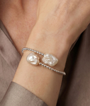 ~14K Gold White Baroque Freshwater Pearl Beaded Bangle Mira Bracelet - Secondary Image~