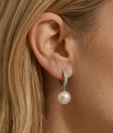 ~White South Sea Pearl & Diamond Huggie Eileen Earrings - Secondary Image~