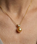 ~Golden Pearl & Diamond Lev Pendant - Secondary Image~