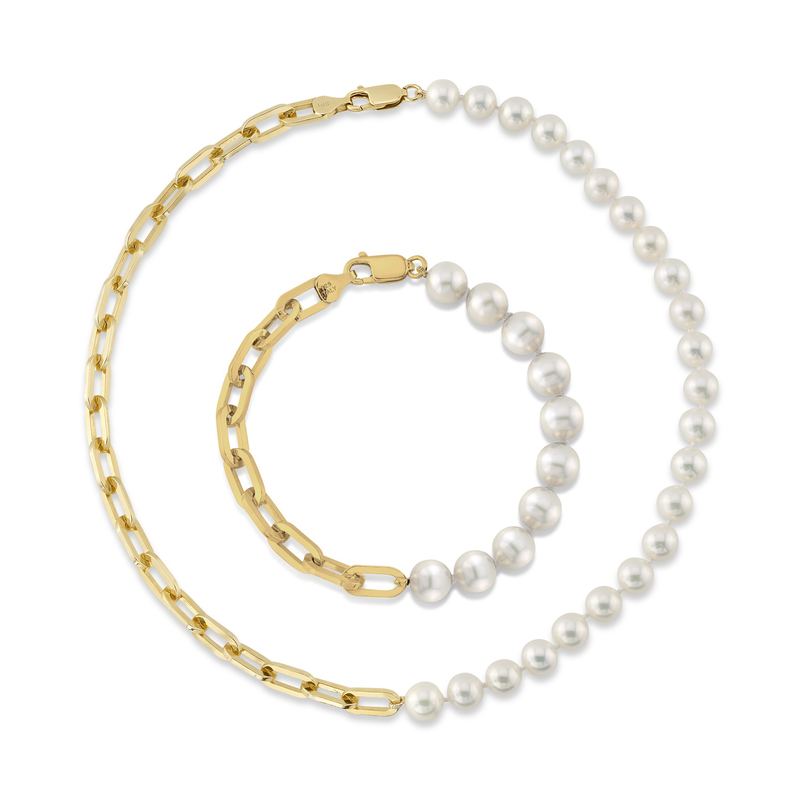 Scarlett Perlen- & Kettenhalskette & Armband-Set mit weißen Süßwasserperlen, 7 mm