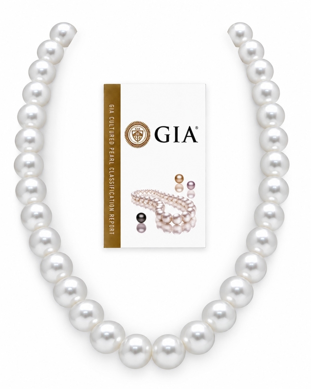 12-14 mm weiße Südsee-Rundperlenkette AAAA-Qualität - GIA-zertifiziert