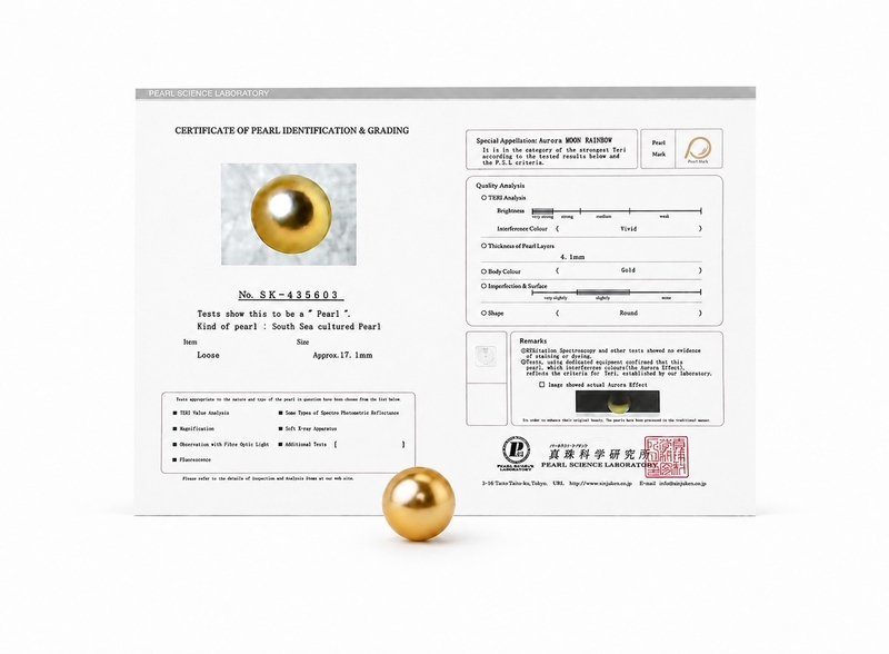 17mm goldene Südsee-Einzelperle - PSL-zertifiziert
