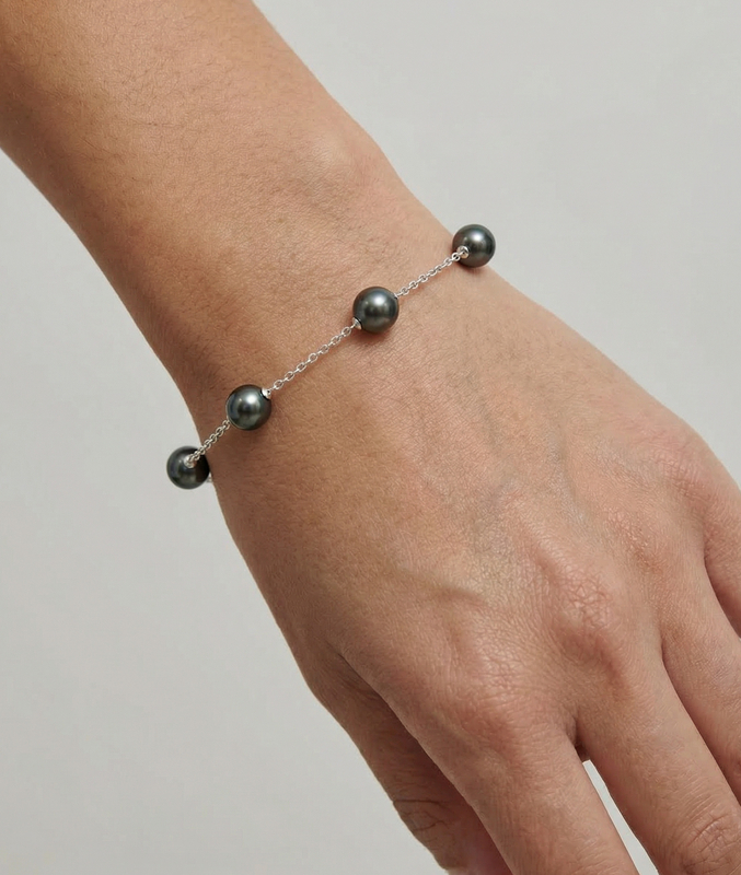 7,0–7,5 mm Tincup-Armband mit schwarzen japanischen Akoya-Perlen – Drittes Bild