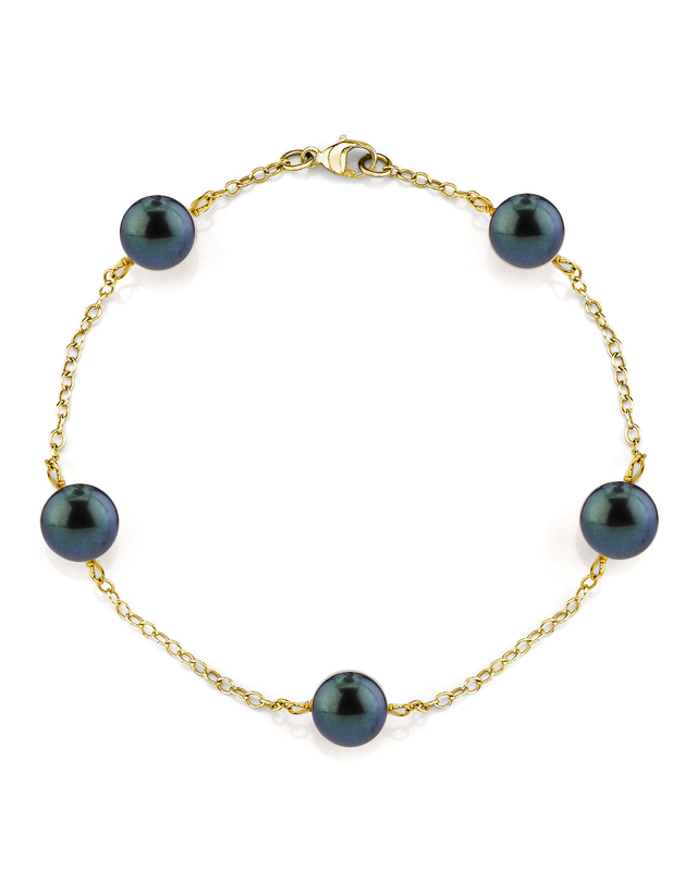 Tincup-Armband mit 7,0–7,5 mm schwarzen japanischen Akoya-Perlen