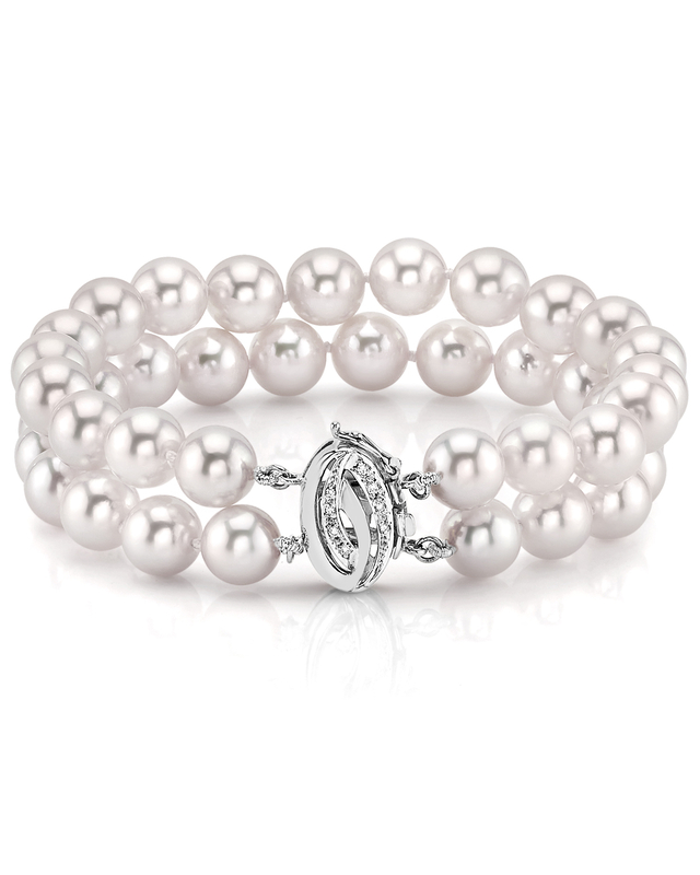 9.0-9.5mm Hanadama Akoya weißes Perlen-Doppelarmband