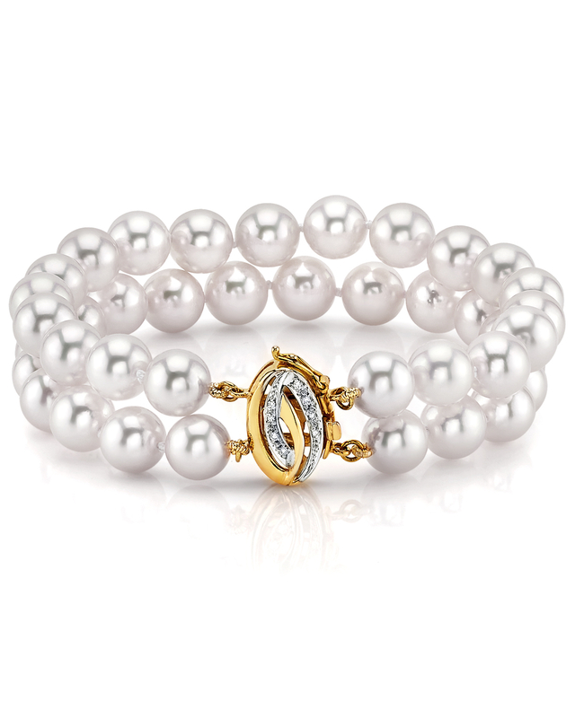 9,0-9,5mm Hanadama Akoya Doppelarmband mit weißen Perlen - Modellbild