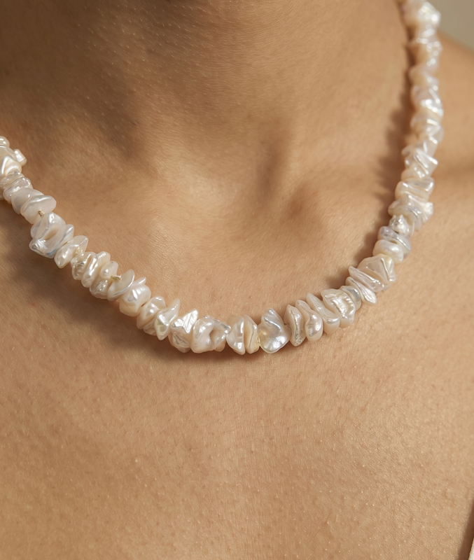 ~8.0-8.5mm White Freshwater Keshi Pearl Necklace - Secondary Image~