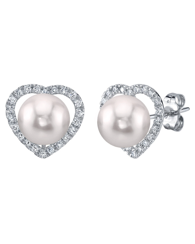 Amour Herz-Ohrringe mit Akoya-Perle & Diamant