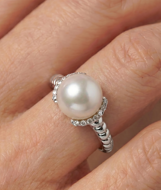 Jackie-Ring mit weißer Südseeperle & Diamanten - Zusatzbild
