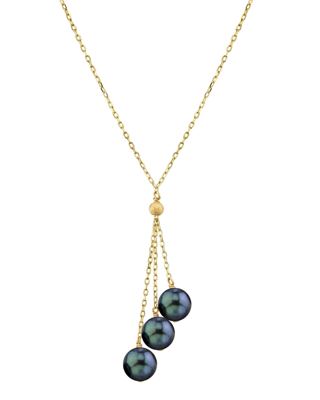 14K Gold Tincup-Cluster-Anhänger mit schwarzen japanischen Akoya-Perlen