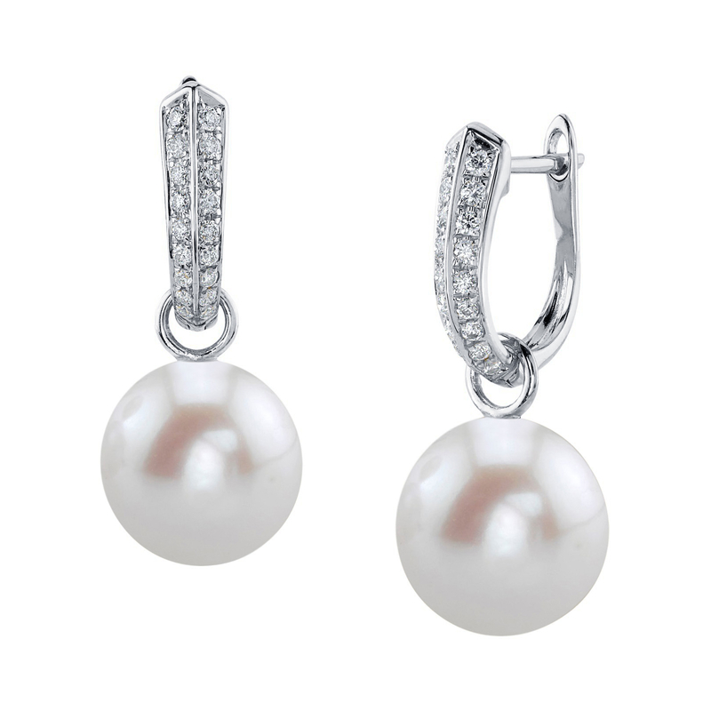 14K Gold White Freshwater Pearl & Diamond Charlie Earrings