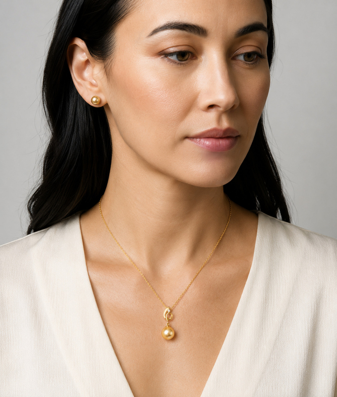 14K-Gold-Anhänger Symphony mit goldener Perle & Diamant - Modellbild