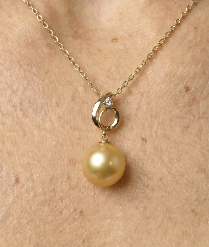 14K-Gold-Anhänger Symphony mit goldener Perle & Diamant - Zusatzbild