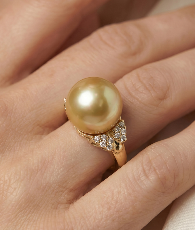Nora-Ring mit goldener Südseeperle & Diamanten - Zweite Abbildung
