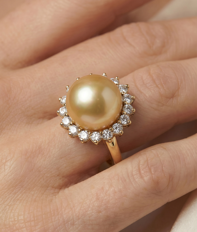 Goldene Perle & Diamant Sage Ring - Sekundäres Bild