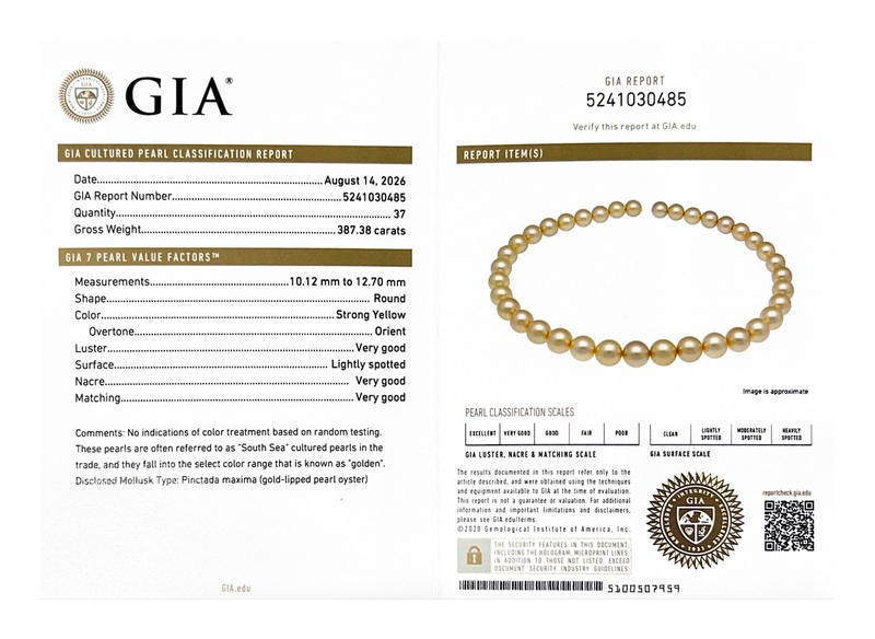 10-12mm Goldene Südsee-Rundperlenkette AAAA-Qualität - GIA-zertifiziert - Zweites Bild