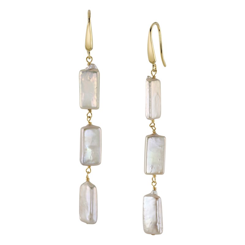 Triple White Freshwater Baroque Pearl Jaylene Earrings