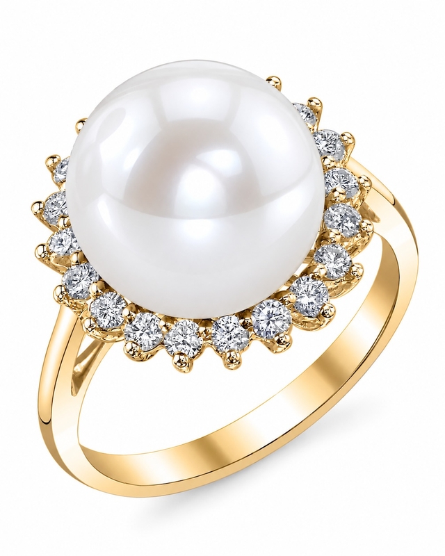 Sage-Ring mit Süßwasserperle und Diamanten