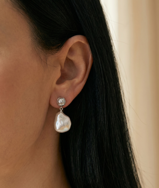 ~White Freshwater Baroque Pearl Bianca Earrings - Secondary Image~