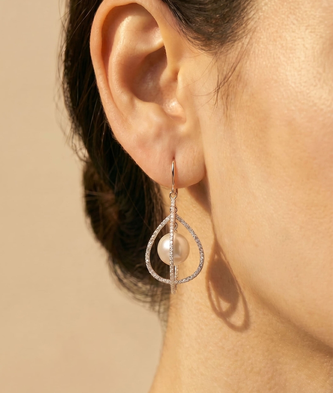 ~White Freshwater Pearl Eternal Earrings - Secondary Image~