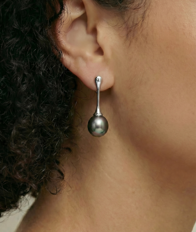 ~Tahitian South Sea Pearl Long Teardrop Earrings - Secondary Image~