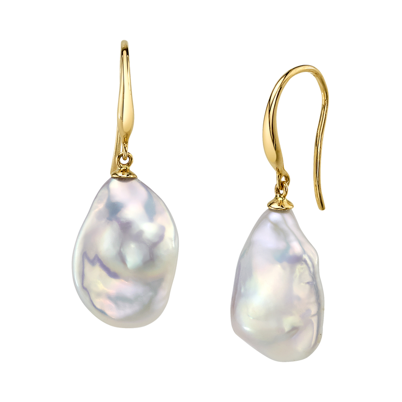 12mm White Freshwater Baroque Pearl Savanah Earrings