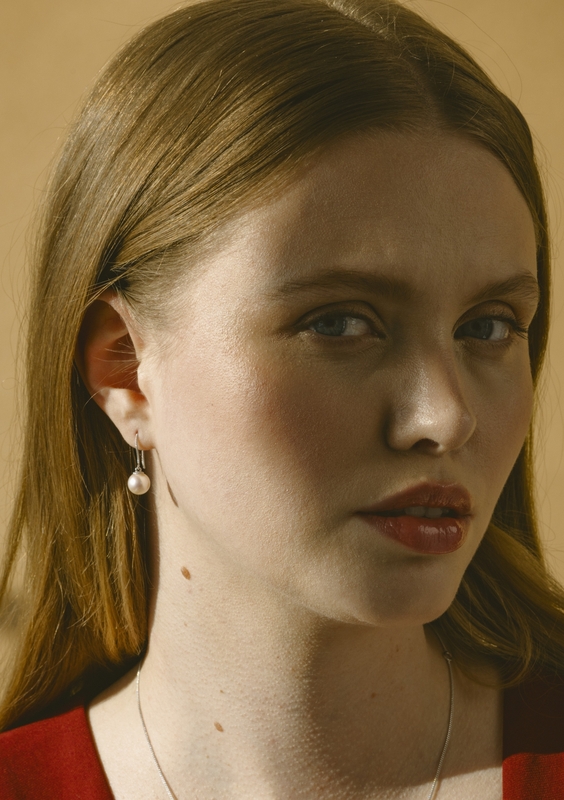 White Akoya Pearl Cindy Earrings - Model Image