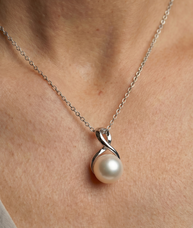 ~White Freshwater Pearl Infinity Pendant - Secondary Image~