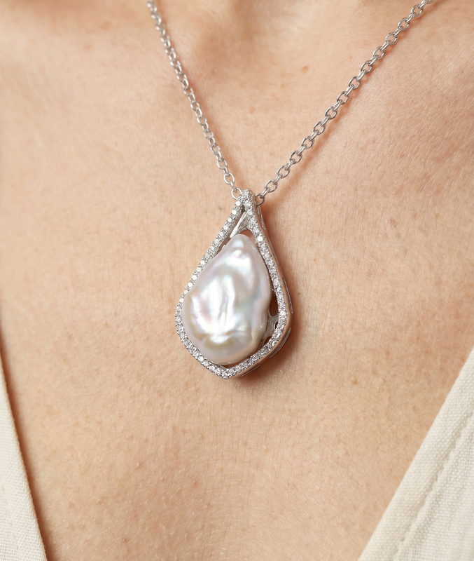~White Freshwater Baroque Coin Pearl Majestic Pendant - Secondary Image~