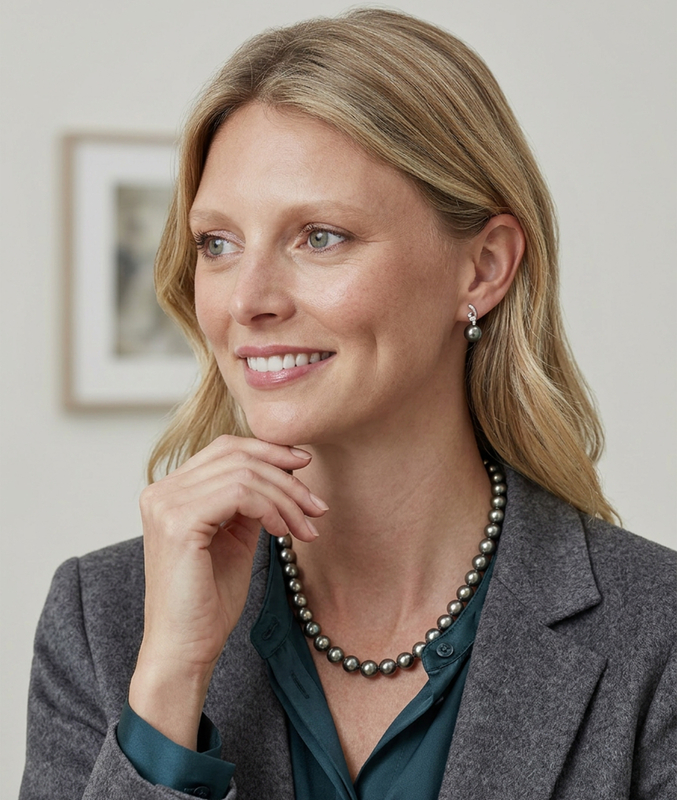 Tahitianische Südseeperlen- & Diamant-Ohrringe „Lois“ - Modellbild