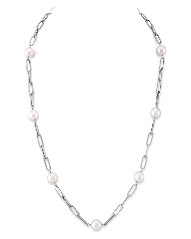 14K Gold 8.5-9.0mm Japanese Akoya Pearl & Chain Link Necklace