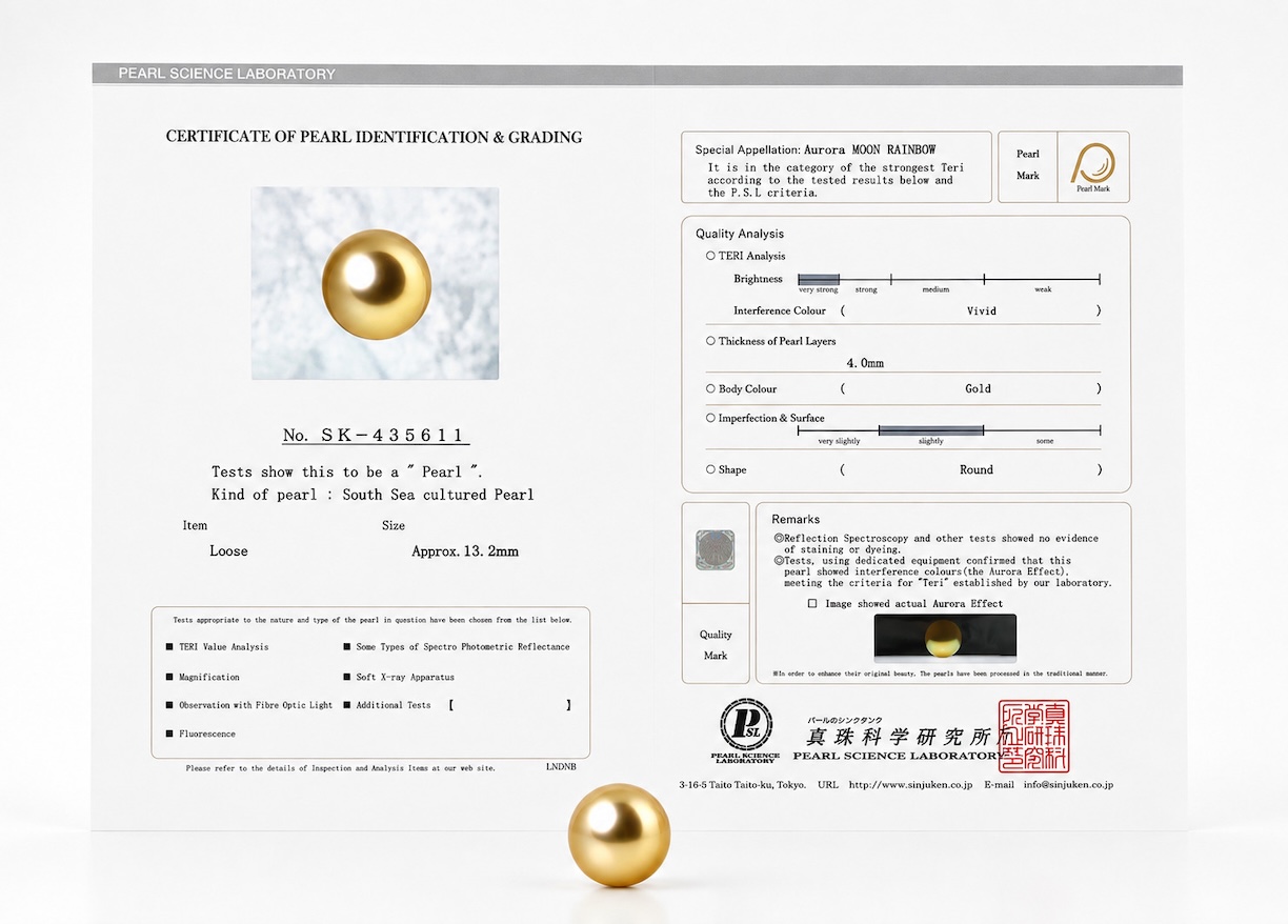 13mm goldene Südsee-Perle (lose) - PSL-zertifiziert