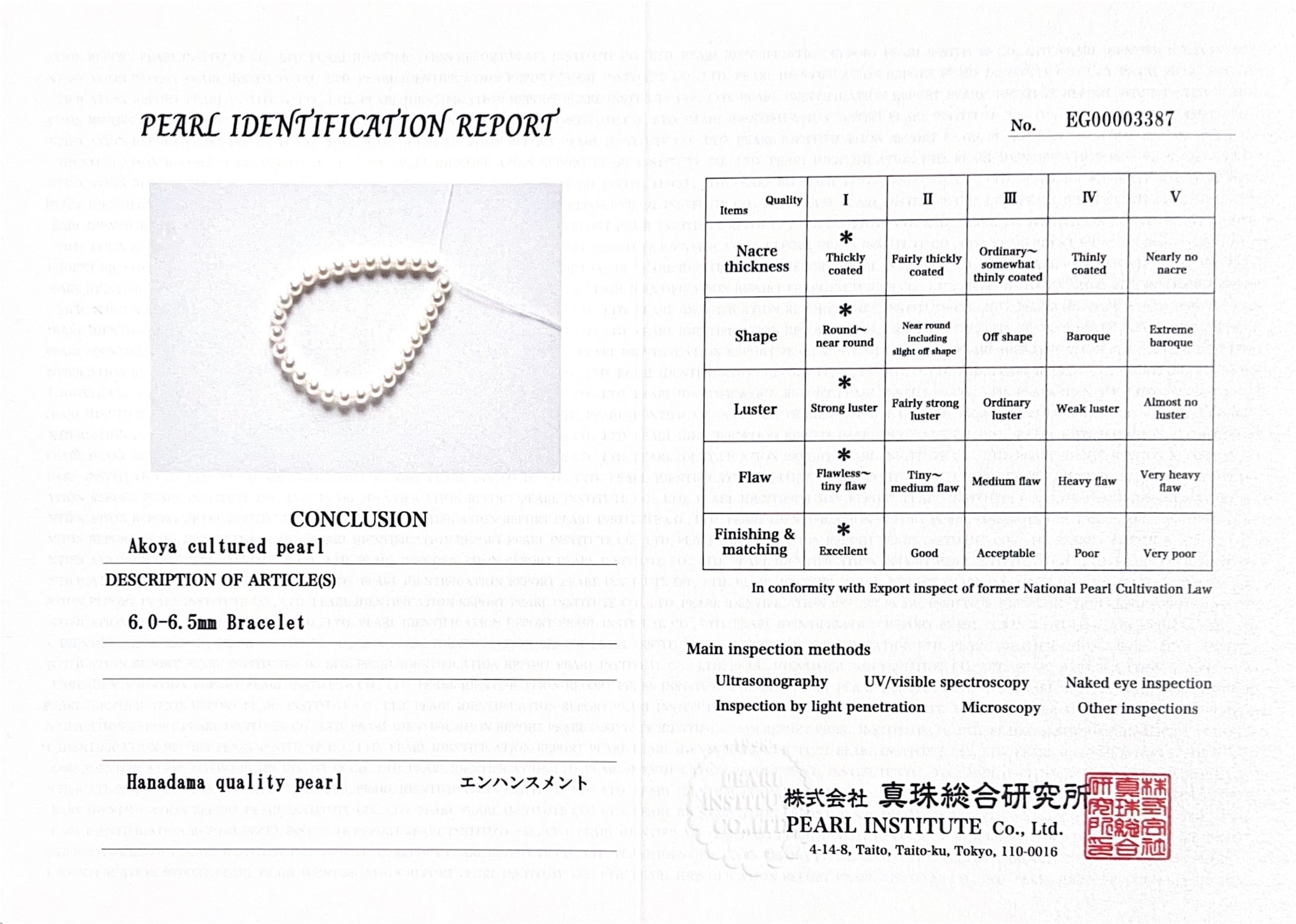 6.0-6.5mm Hanadama Akoya White Pearl Bracelet - Third Image