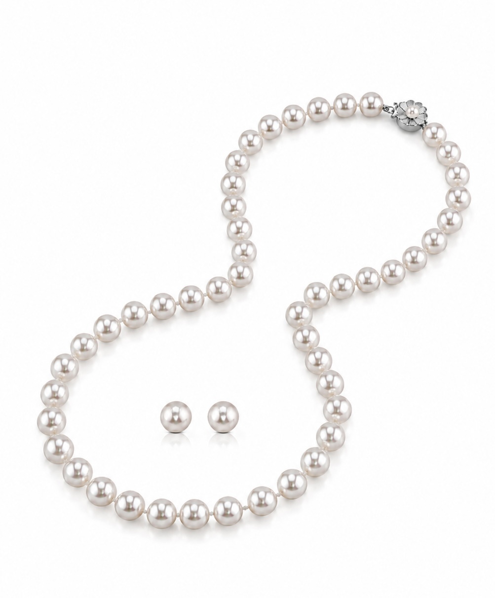 7,5–8,0 mm Hanadama-Set aus Perlenkette und Ohrringen