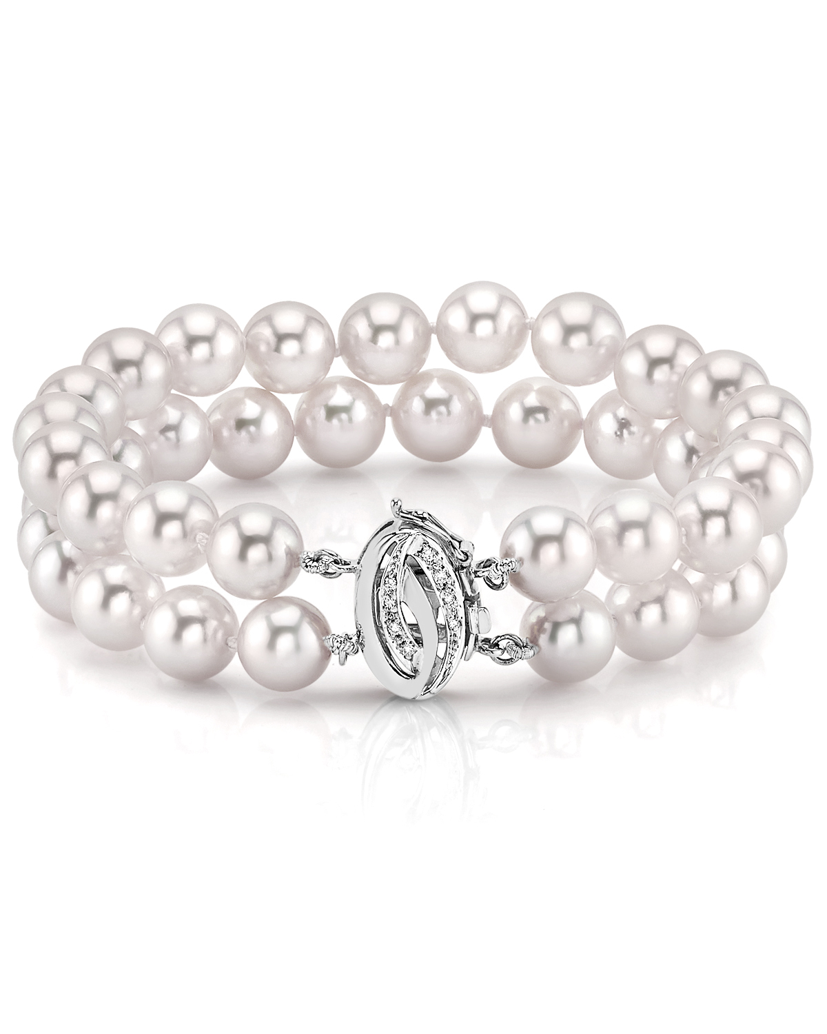 9,0-9,5mm Hanadama Akoya Doppelarmband mit weißen Perlen