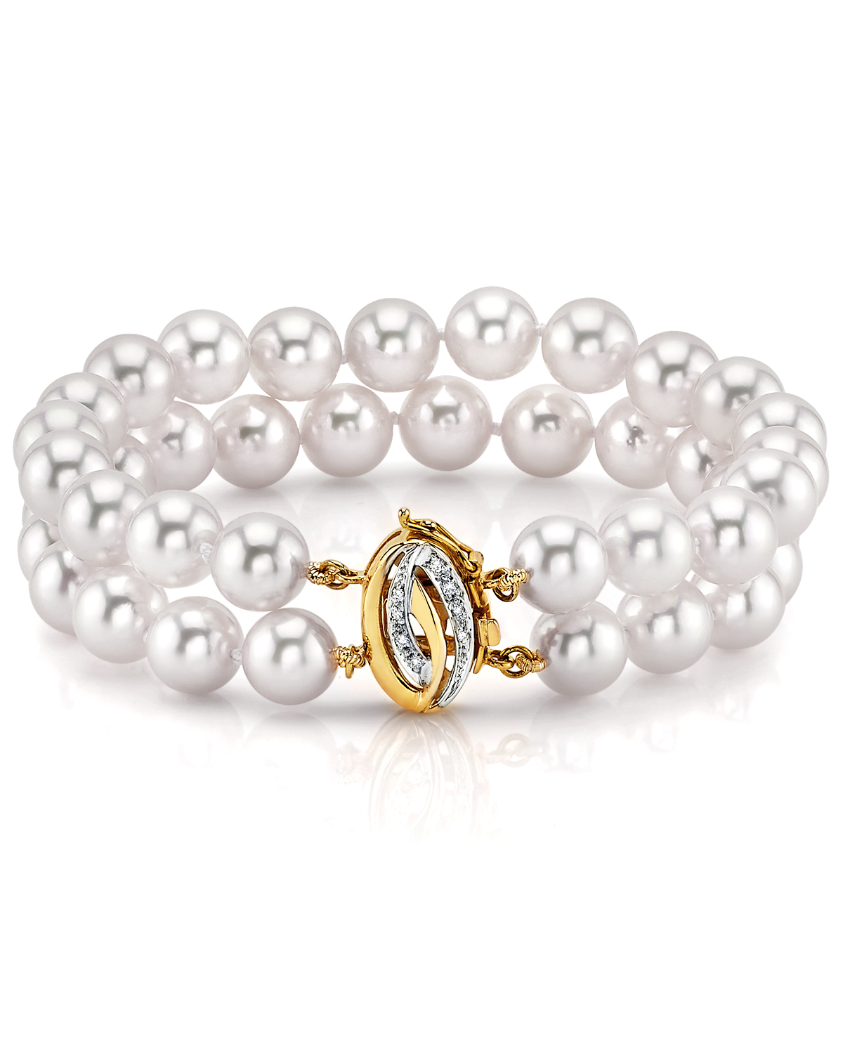 9,0-9,5mm Hanadama Akoya Doppelarmband mit weißen Perlen - Modellbild