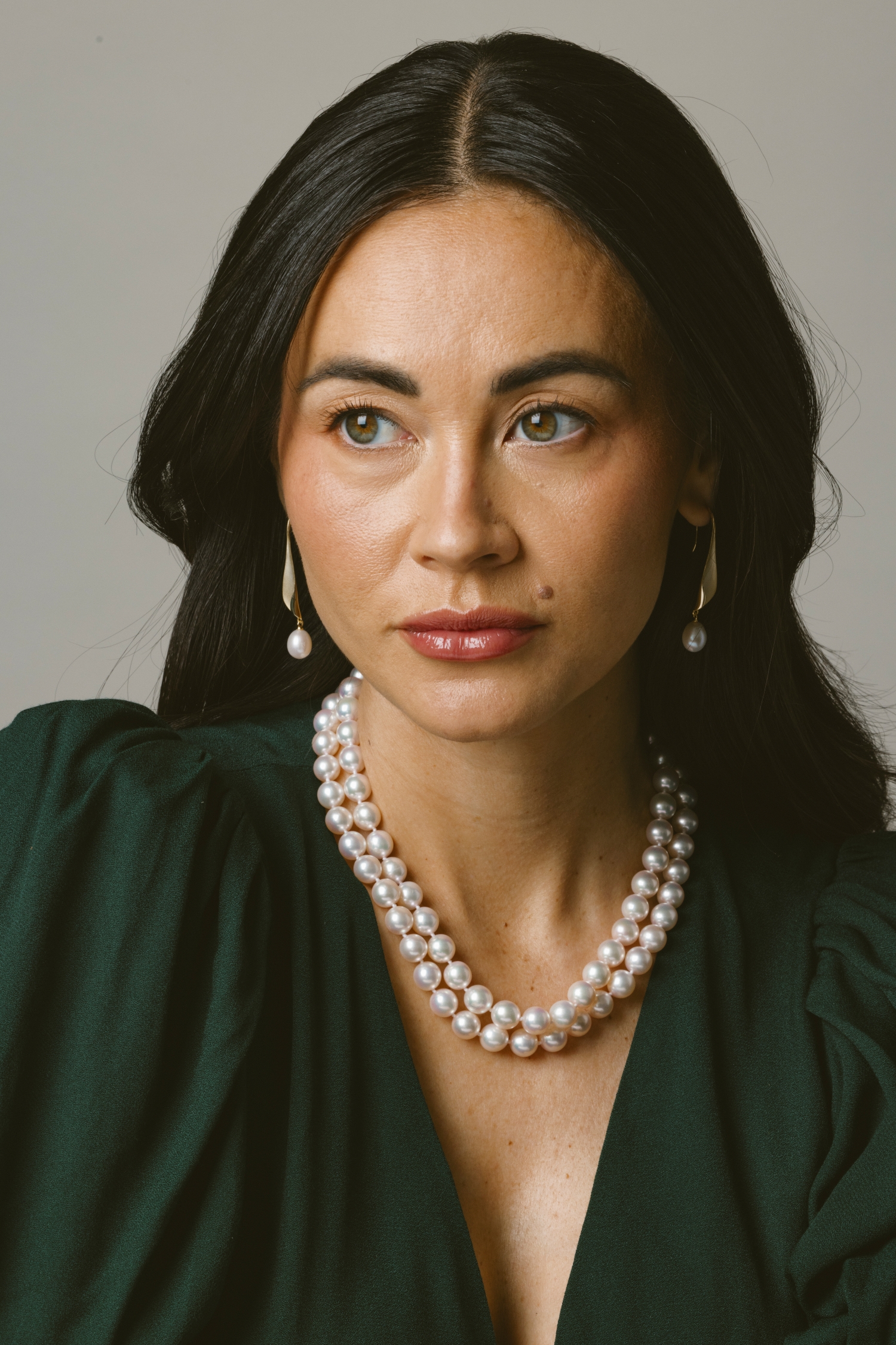 9.5-10.0mm Hanadama Akoya White Pearl Double Strand Necklace - Model Image