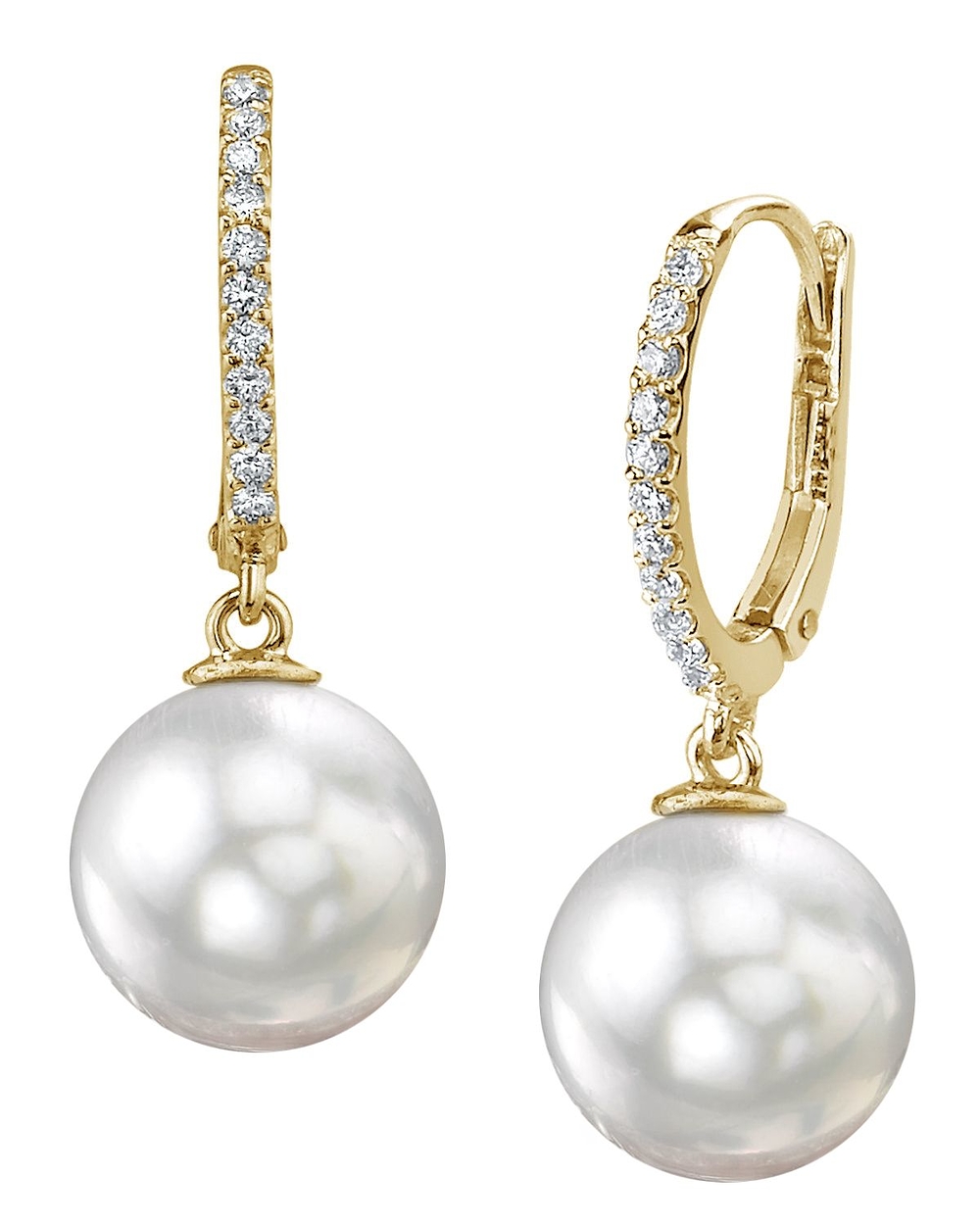 South Sea Pearl & Diamond Huggie Aurora Leverback Earrrings