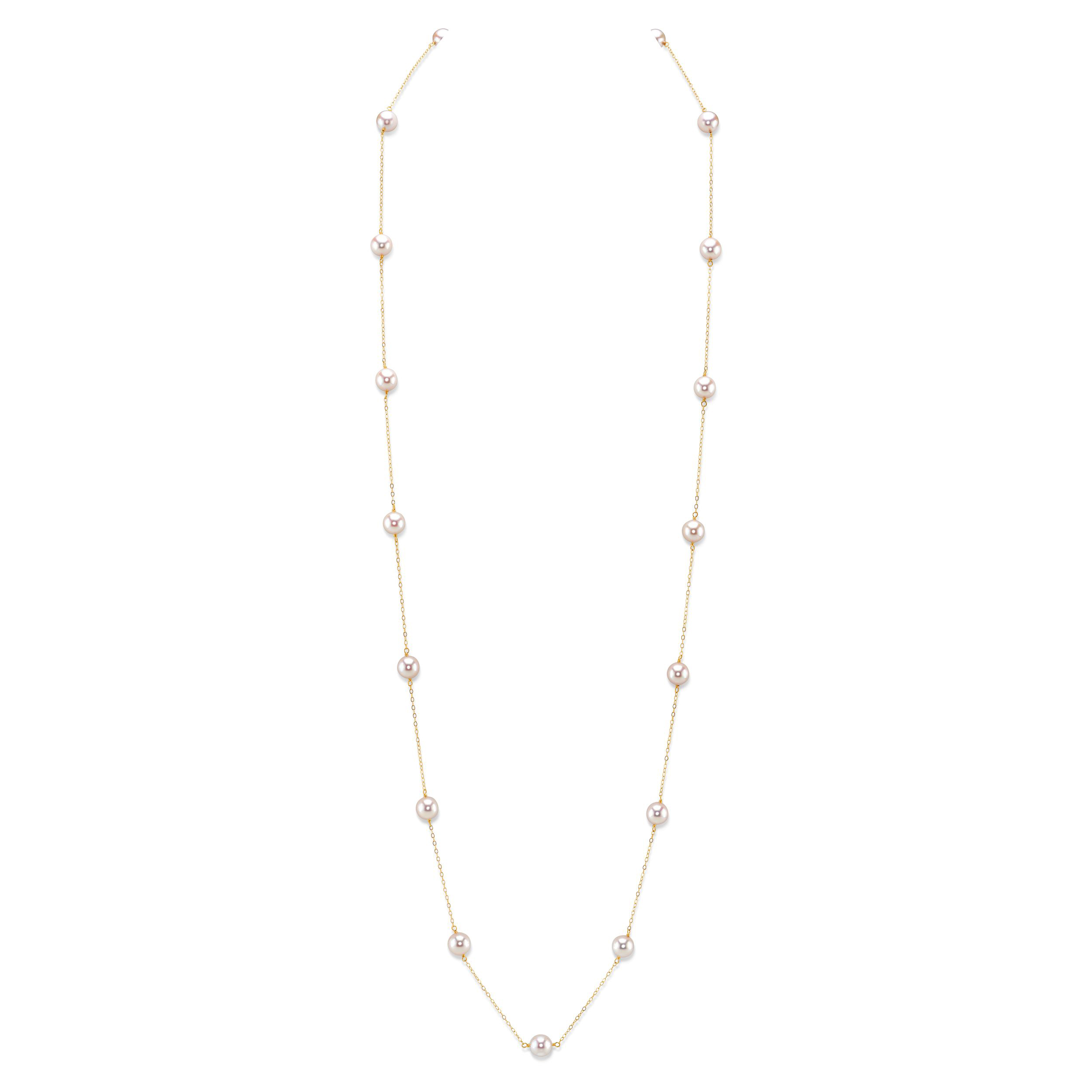 14K Gold 8.0-8.5mm Opera Japanese Akoya Pearl Tincup Necklace