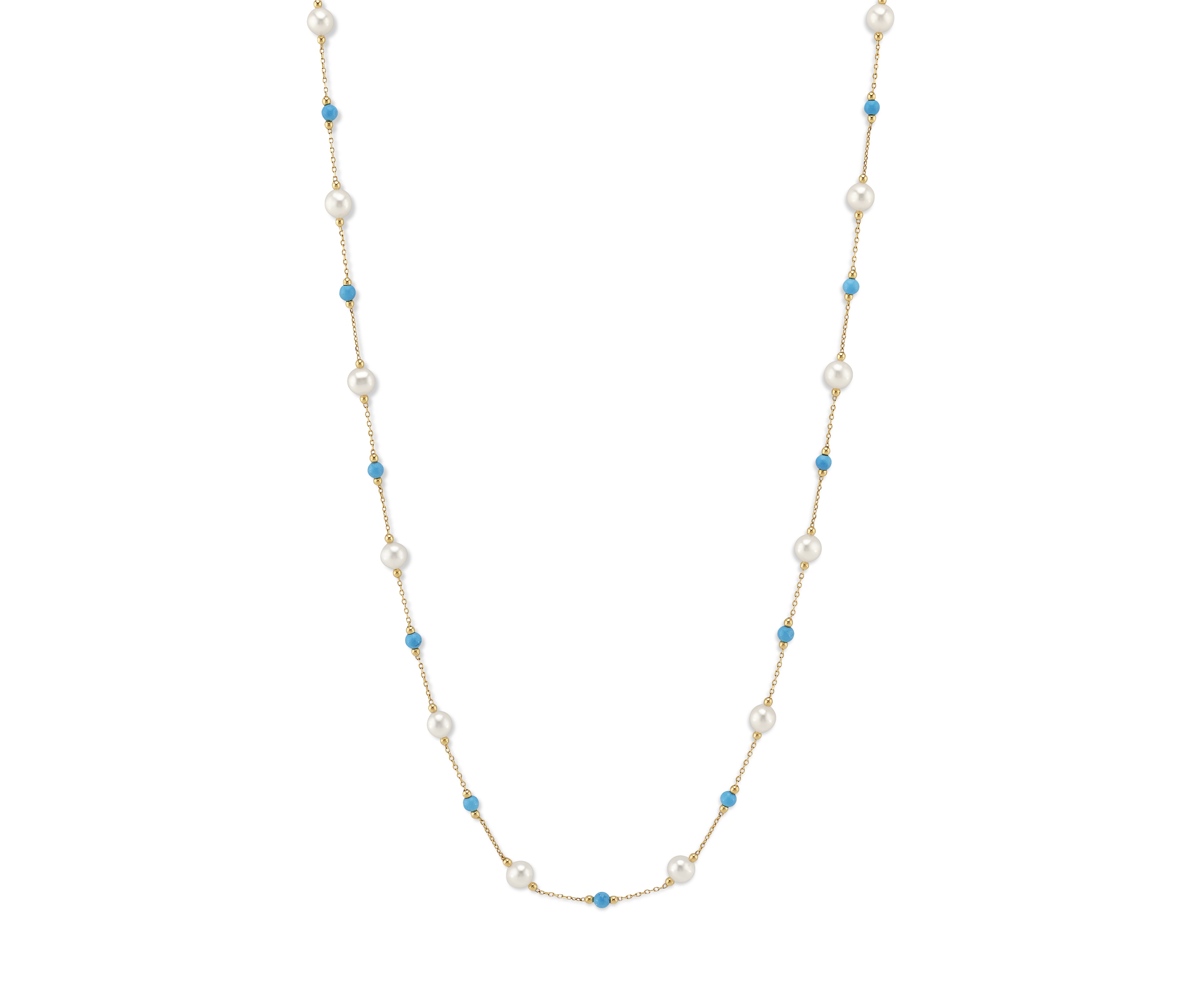 White Freshwater Pearl Tincup Turquoise Necklace - Model Image