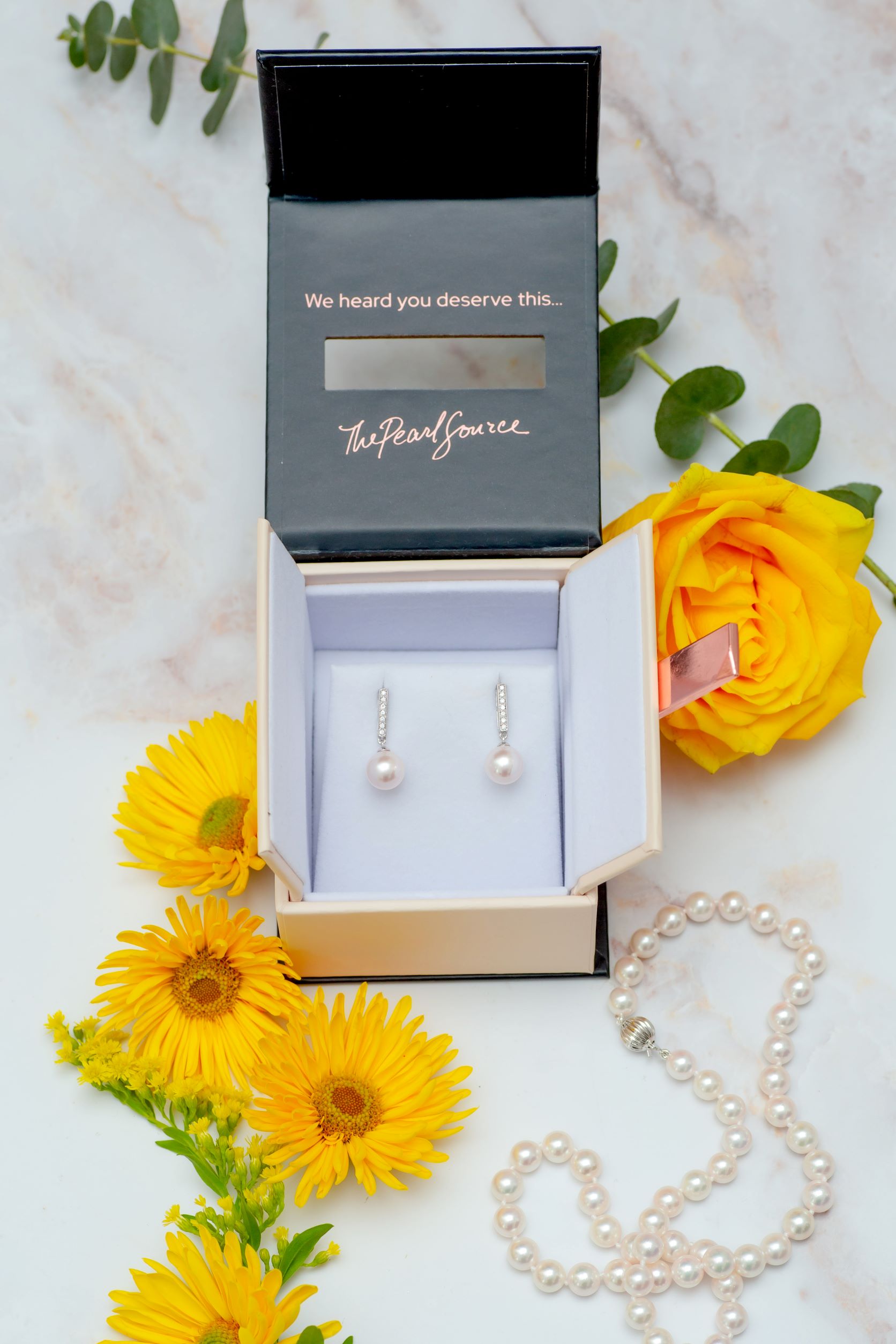 Akoya Pearl Dangling Diamond Pendant & Earrings