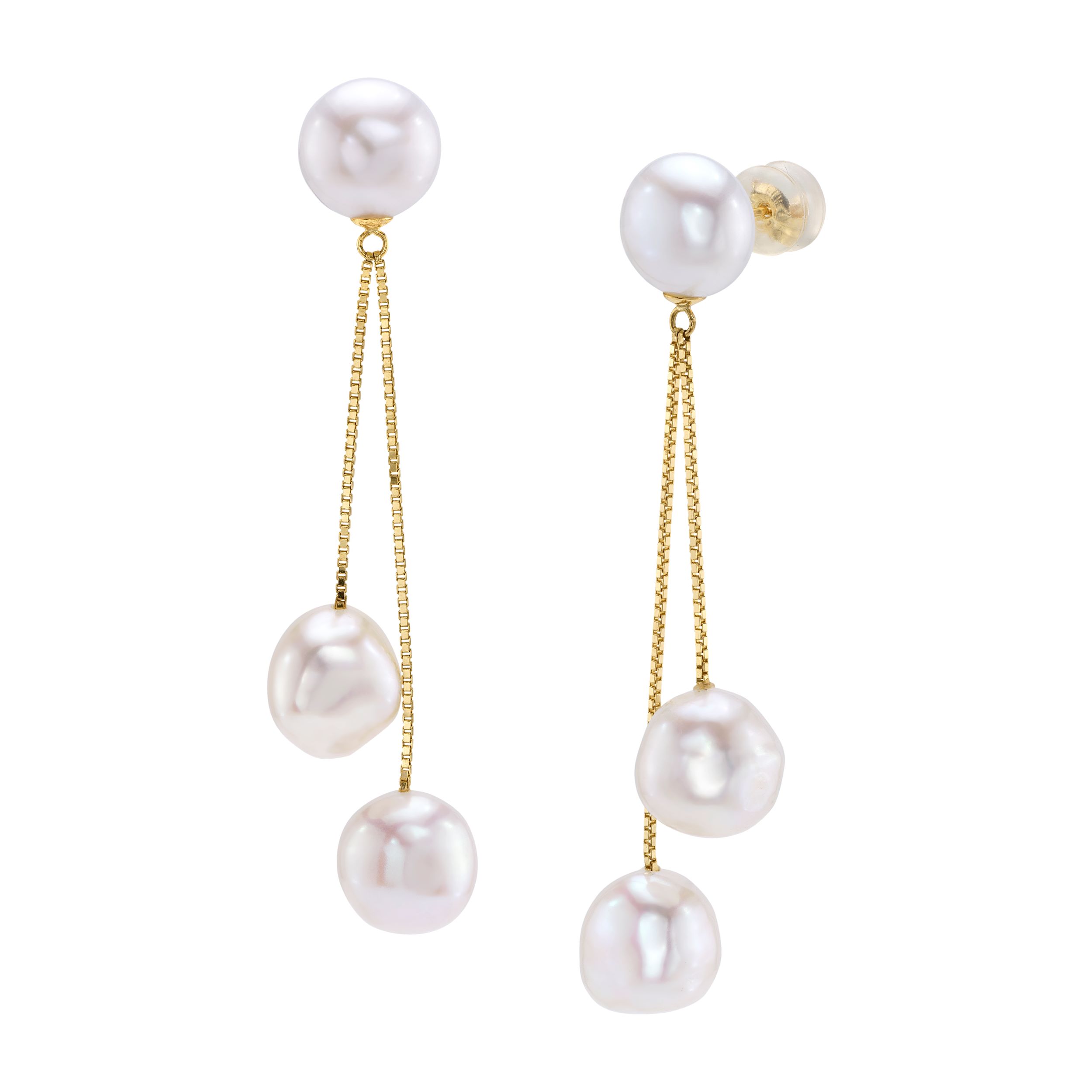 14K Gold White Freshwater Pearl Emmy Earrings