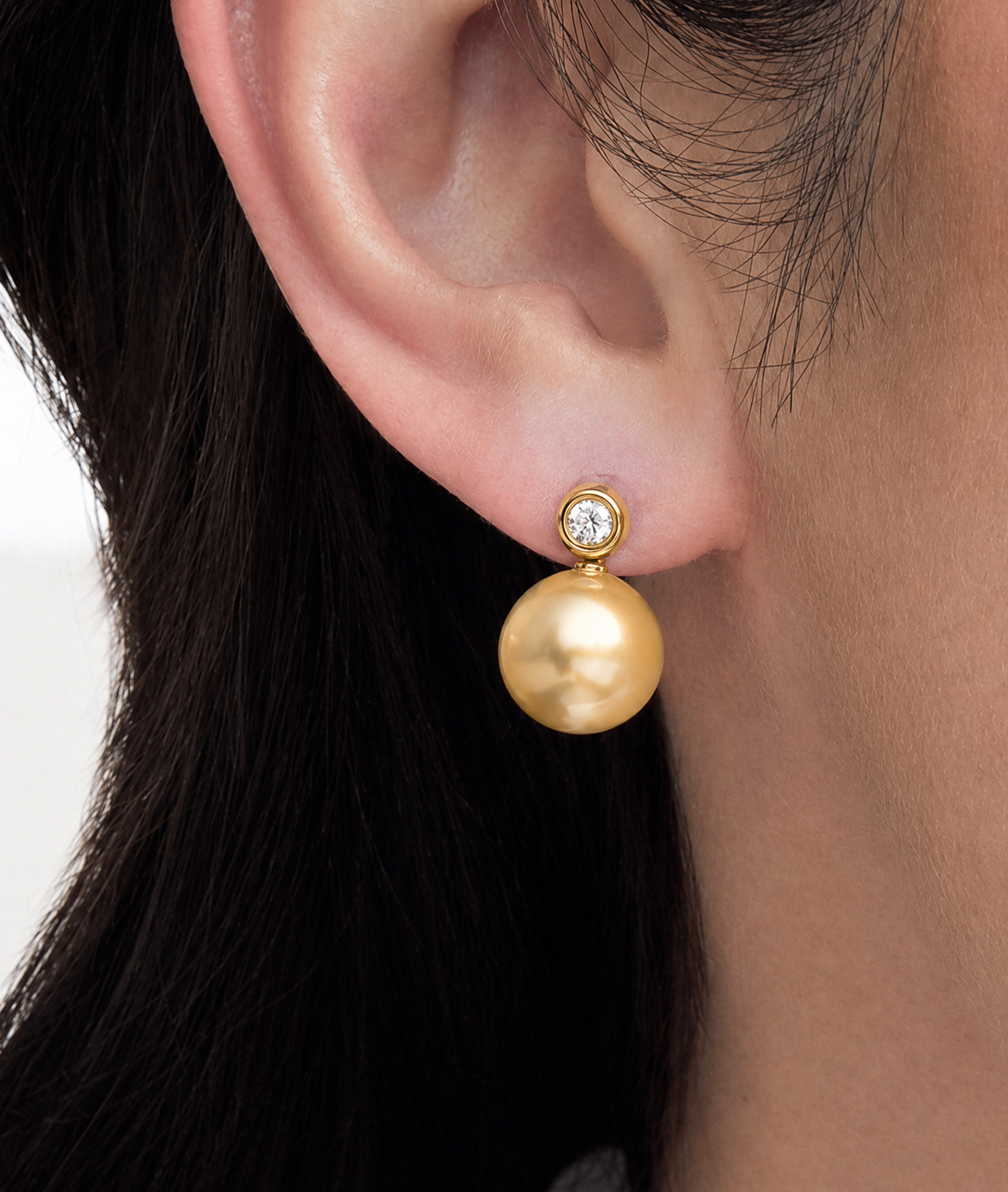 ~Golden South Sea Pearl & Diamond Dakota Earrings - Secondary Image~