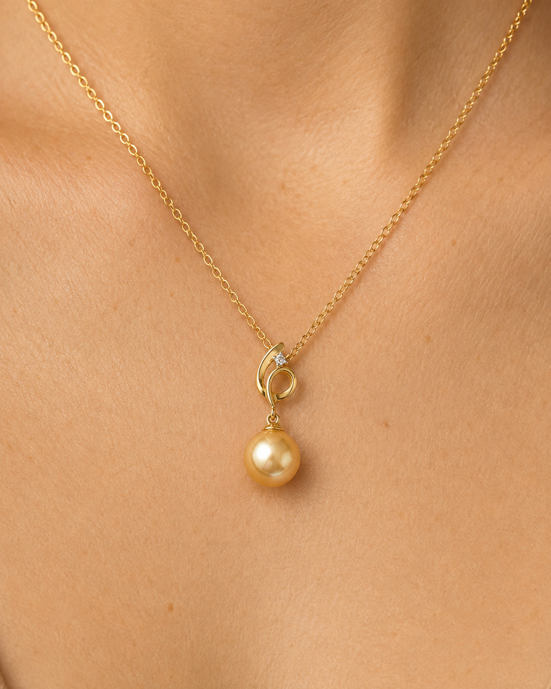 14K-Gold-Anhänger Symphony mit goldener Perle & Diamant - Zusatzbild