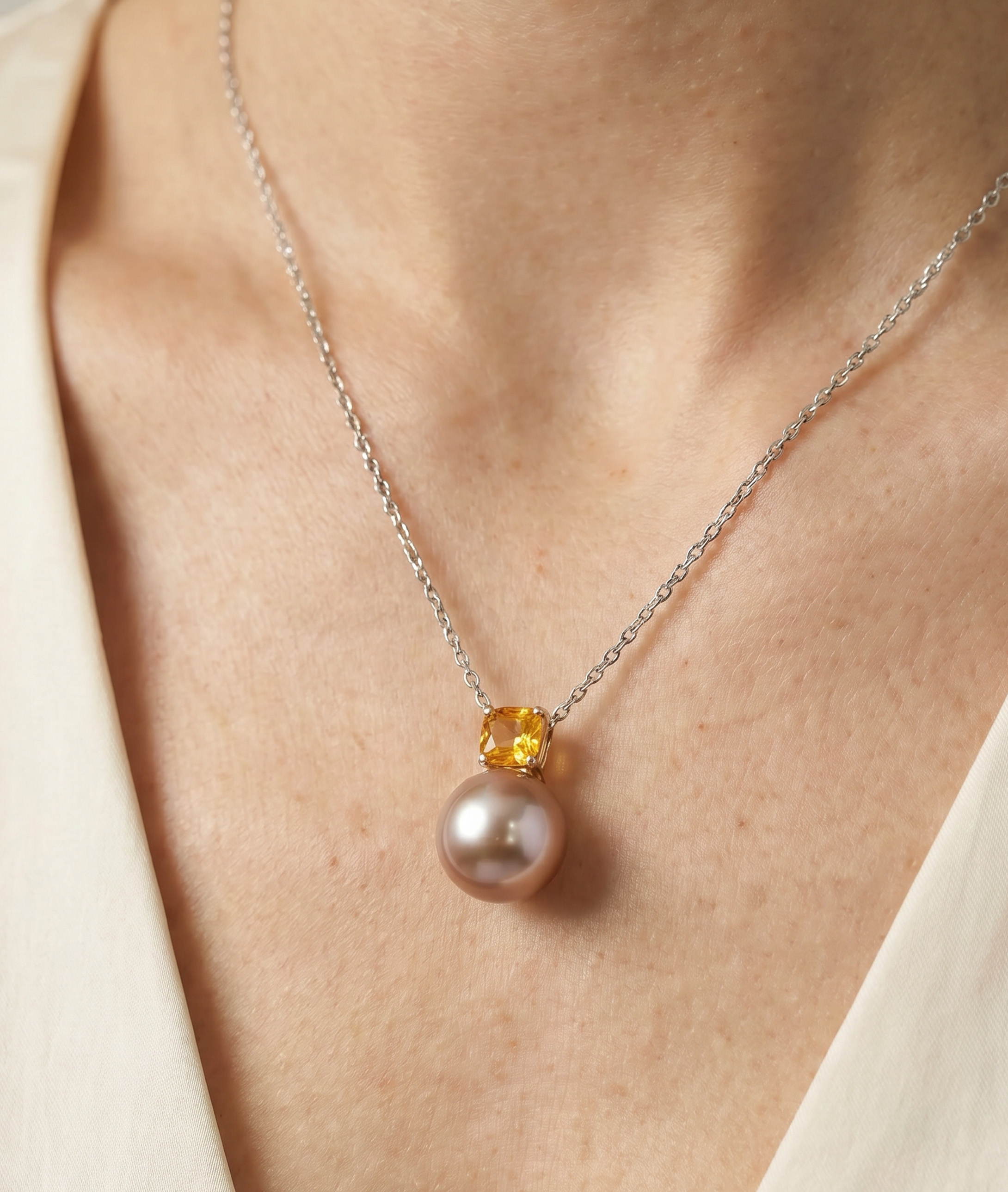 ~14K Gold Freshwater Pearl & Citrine Pendant - Secondary Image~